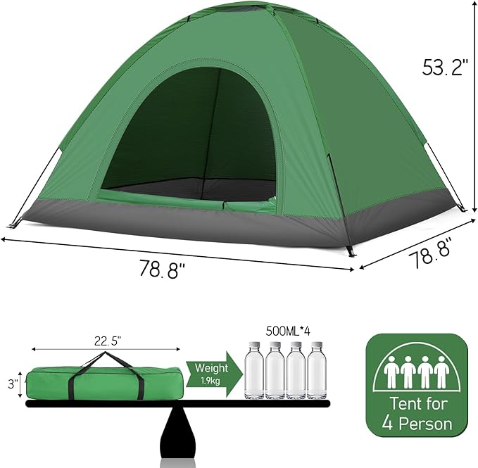 Camping Tent, Waterproof & Windproof Camping Dome Tent Automatic Pop Up Quick Shelter with Portable Carry Bag for Outdoor Hiking
