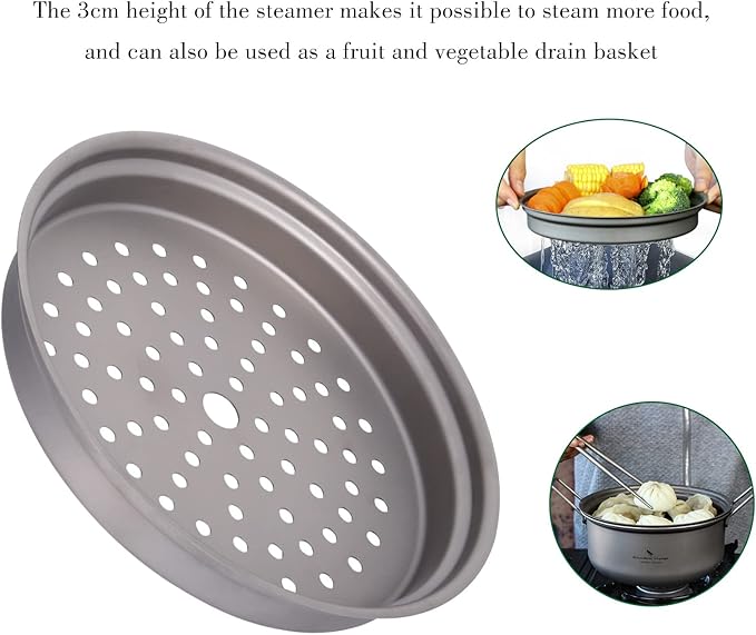 Boundless Voyage Multifunctional Titanium Steamer Pot with Frying Pan and Vented Lid Outdoor Camping Backpacking Kitchen