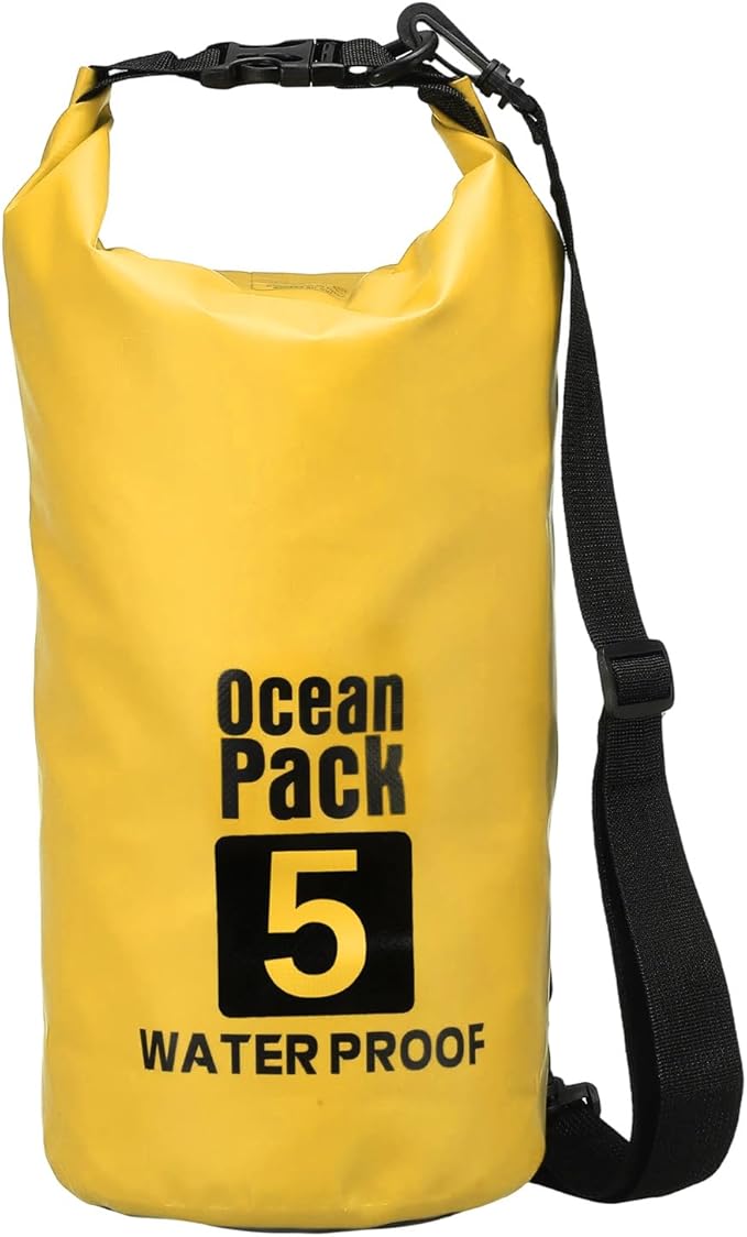 Waterproof Dry Bag, 5L Fit for Women Men Water Proof Bags Lightweight Dry Storage Floating Backpack with Whistle for Travel Backpacking Boating Kayaking Camping (Yellow)