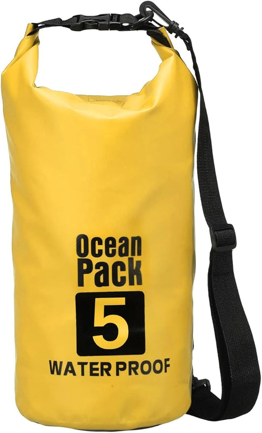 Waterproof Dry Bag, 5L Fit for Women Men Water Proof Bags Lightweight Dry Storage Floating Backpack with Whistle for Travel Backpacking Boating Kayaking Camping (Yellow)