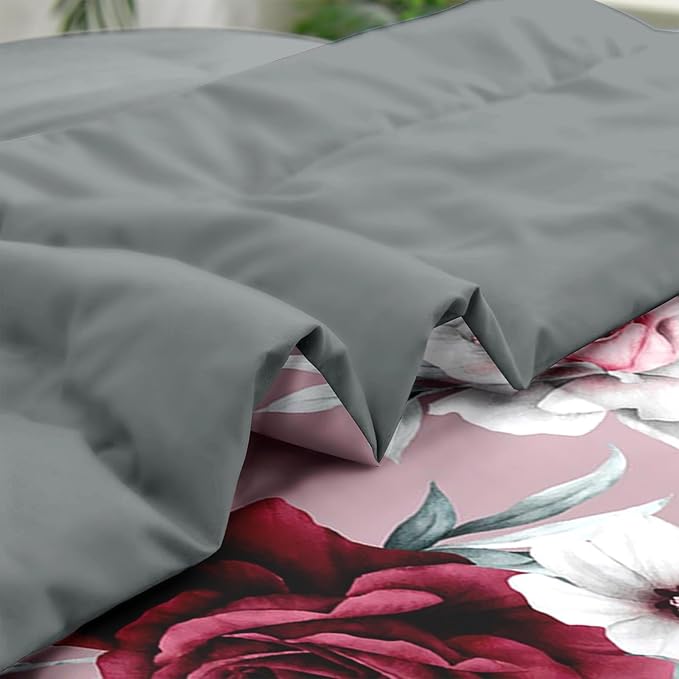 Comforter Set Queen Size, Rose Flower Leaves 7 Pcs Bedding for Kids and Adults, Painting Vintage Bed Sheet Sets with Fitted Sheet 2 Pillowcases & 2 Shams for Bedroom Bed Decor