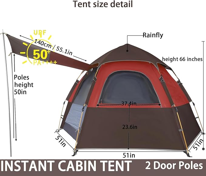 Camping Tent with Instant Setup, 2/3 Person Weatherproof Easy Quick Set Up in 60 Seconds with Rainfly Backpack Tent for Family Camping & Hiking, Upgraded Ventilation,Center Height 66-inch