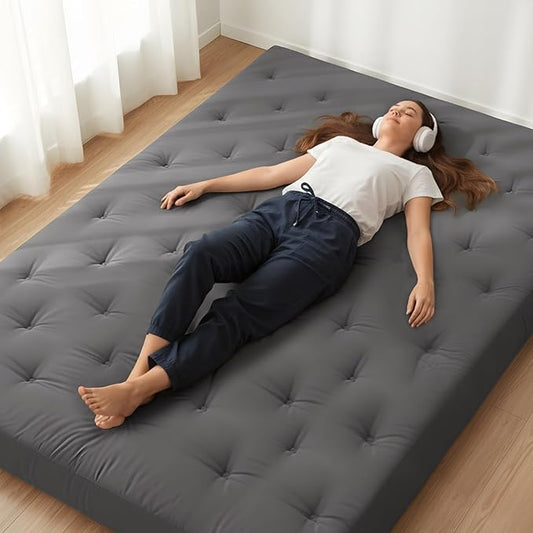ZonLi Japanese Floor Futon Mattress Twin Size 39"x 75",100% Cotton Cover 6'' Thicken Tatami Mattress,Foldable Sleeping Pad,Portable Dormitory Tatami Mat,Roll Up Floor Lounger Bed for Adult (Grey)