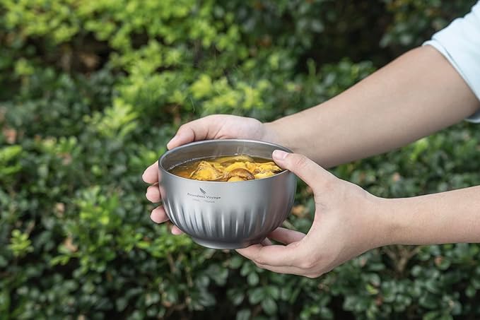 iBasingo 500ml Titanium Bowl Double Walled Oatmeal Food Rice Soup Bowl Ultralight Portable Tableware Outdoor Camping Metal Bowl Ti1165T
