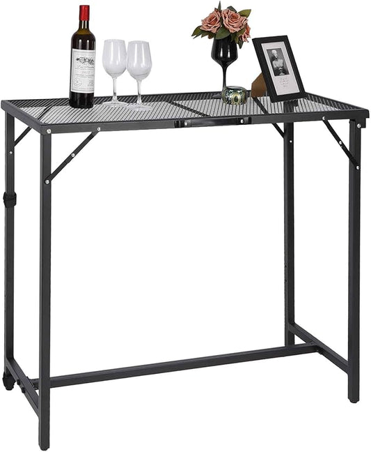 REDCAMP Outdoor Bar Table, 36" Height Folding Pool Bar Table with Weather Resistant Mesh Top for Balcony, Garden, Hot Tub, Poolside, Indoor, Rectangle Black, 39x16x36In