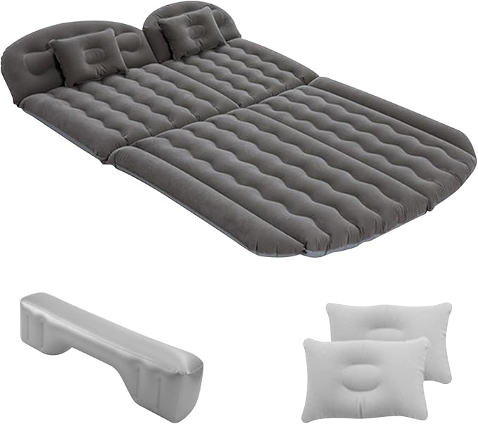 Ergocar Inflatable Mattress Soft Plant Velvet Thickened Air Mattress Car Sleeping Mattress Two Pillows Double-Layer Inflatable Valve Storage Bag Suitable for Camping, Traveling, Family