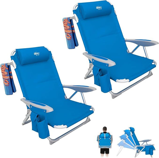#WEJOY Folding Beach Chair for Adults, 4-Position Aluminum Lightweight Beach Chair, Low Sands Chairs with Shoulder Strap, Cup Holder and Padded Headrest, Supports 265lbs for Lawn