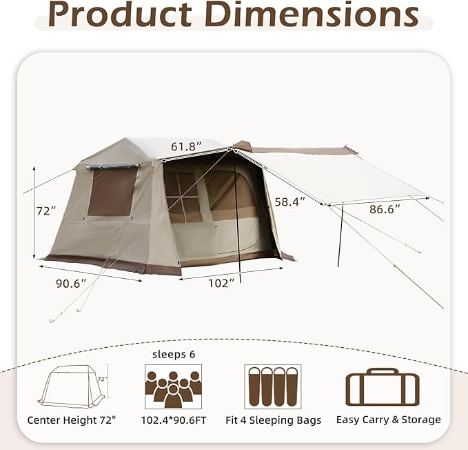 YOLENY Instant Tent, 4 Person Camping Tent with Vestibule & Rainfly, 150D Blackout Cabin Tent, UPF 12500, 137.7 FT² Activity Space, Windproof Waterproof