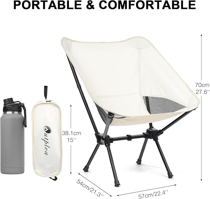 Folding Portable Camping Chair, Lightweight Compact Backpacking Hiking Chair, Beach Chair for Adults,White