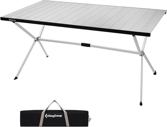 KingCamp Camping Table Roll up Aluminum Folding Table Lightweight Large Portable Foldable Camp Table for Picnic Camping Barbecue Backyard Beach Tailgate Indoor Outdoor, 4-6 Person, Support 120lbs