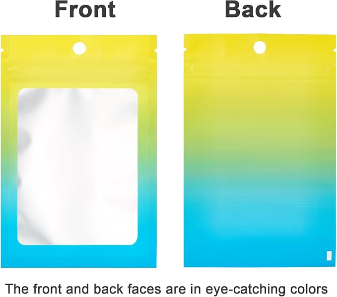100 Pcs Resealable Mylar Bags, Gradient Color Food Storage Bags, Zip Bag Foil Bags Packaging Pouch for Food Storage, Sample, Small Business (Yellow Blue, 3.1 X 4.7 Inch)