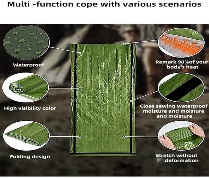 Emergency Survival Tent. 2-Person Tube Shelter Waterproof & Windproof Reusable Thermal Blanket Compact,Lightweight Includes SOS Whistle Perfect for Camping, Hiking, and Emergencies.