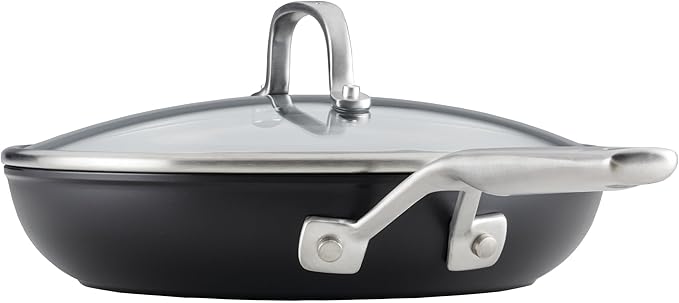 KitchenAid Hard Anodized Induction Nonstick Frying Pan Set With Tempered Lids, 4-Piece - 10 & 12 Inch – Durable, Even Heating, Oven Safe to 500°F, Dishwasher Safe, Easy-Clean