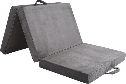 Tri-Fold Memory Foam Mattress,Single Folding Mattress with Handles and Washable Covers,Portable Floor Bed Foldable Mat for Travel & Camping & Yoga,75" x 38" x 4"
