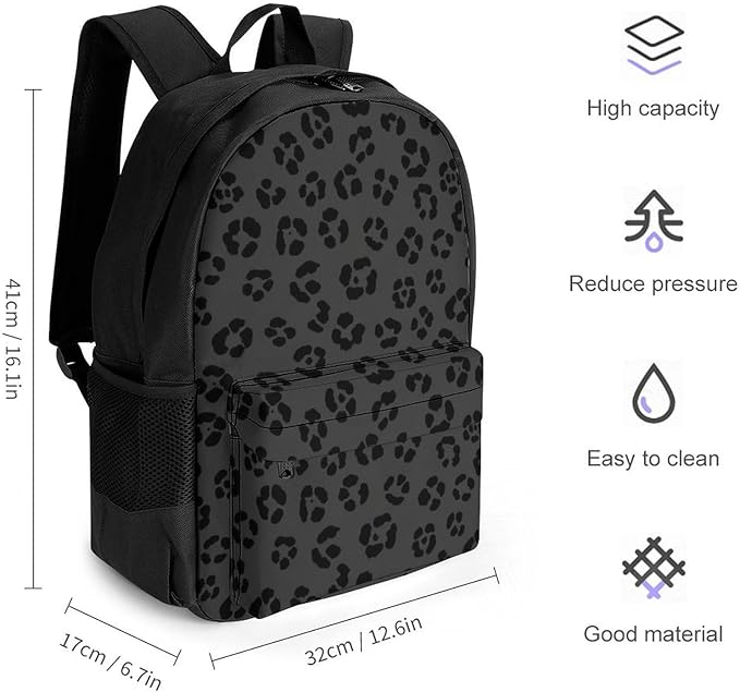 Lightweight Daypack Backpack for Sports Travel Running, Large Capacity Multipurpose Anti-Theft Bookbag, Dark Gray Black Leopard Cheetah Print Laptop Backpack Daypack