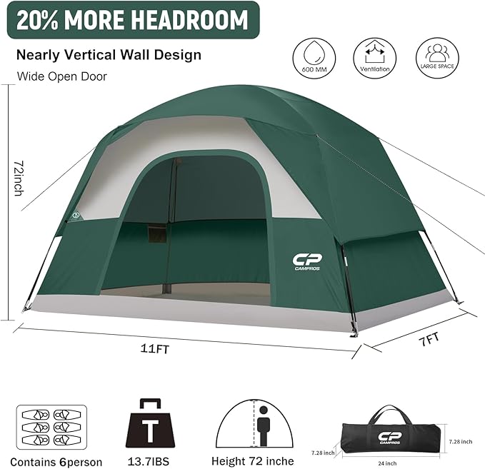 Tents for Camping 6 Person Tent Waterproof Windproof Double Layer Family Camping Tent, Easy Setup Dome Tent with Large Mesh Windows & Wider Door for Outdoor Camping & Hiking