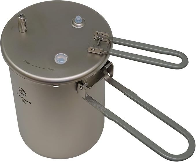 Valtcan 1800ml Titanium Pressure Rice Cooker Pot with Locking Lid | Lightweight Camping & Backpacking Cookware | Pure Titanium Bento Lunch Box | Rapid, Easy Rice & One-Pot Meals