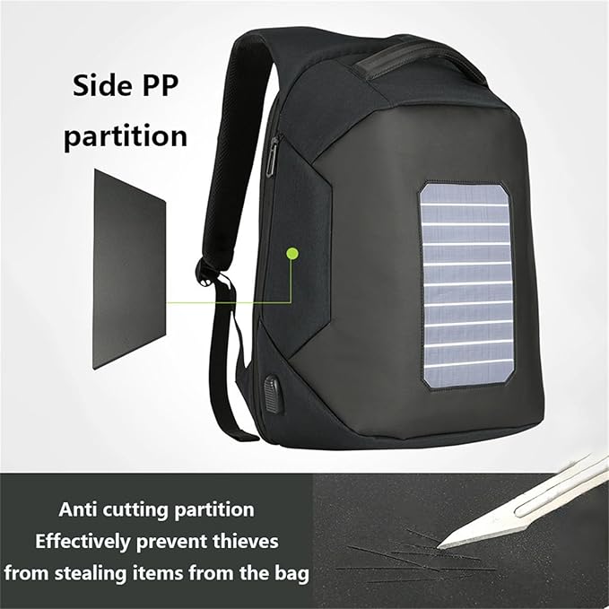 Outdoor Laptop Backpack with Solar Panel Built in, Backpacking Solar Panel Power Bank Waterproof Business Travel Bag with USB (A Grey,Large)