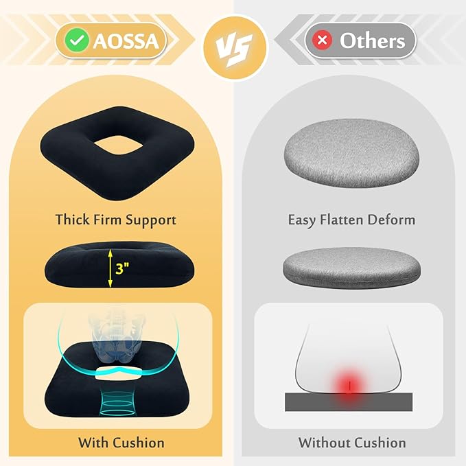 AOSSA Bed Sore Cushions for Butt Positioning Pillow, Pressure Ulcer Cushion, Donut Pressure Relief Pillow for Sleeping Position Wedge After Surgery Turning Back Body Leg Support Medical Seat Cushion