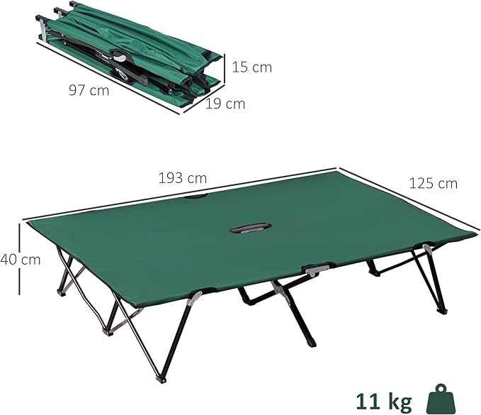 Outsunny 2 Person Folding Camping Cot for Adults, 50" Extra Wide Outdoor Portable Sleeping Cot with Carry Bag, Elevated Camping Bed, Beach Hiking, Green
