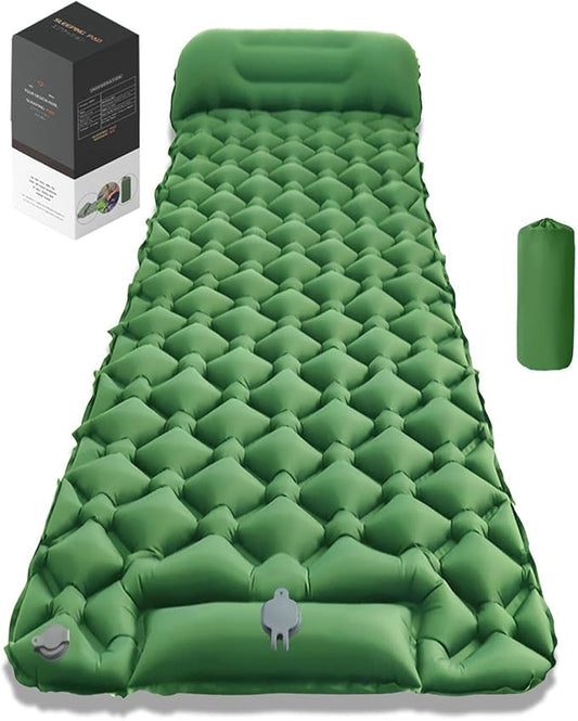 Lounge Mat - Your Portable Chill Zone Thick Memory Foam Sleeping Pad for Outdoor Camping Self Inflating Air Mattress with Pump Folding Backpacking Bed Mat Hiking Essentials Gear(Green)