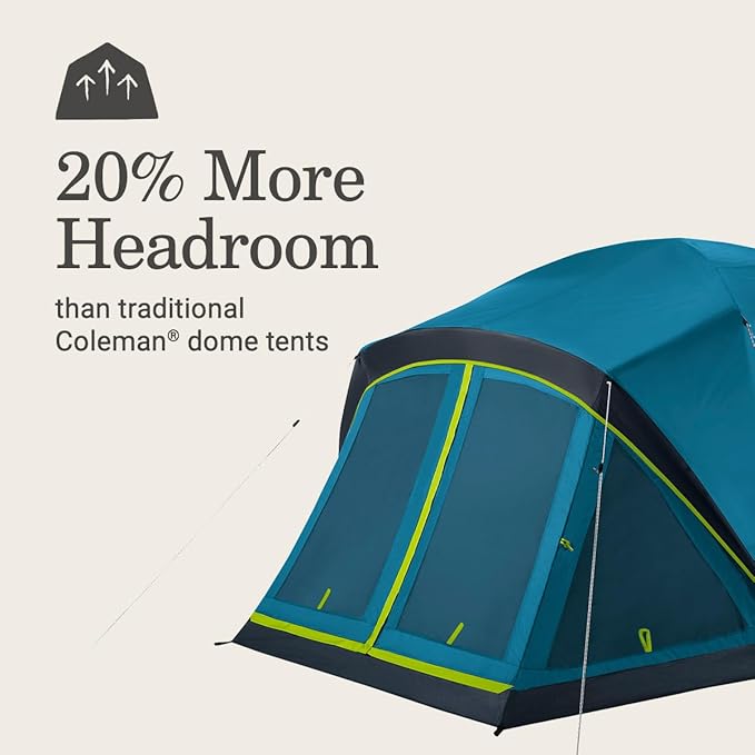 Coleman Skydome Dark Room Camping Tent with Screen Porch & 5-Minute Setup, Weatherproof 4/6 Person Tent Blocks 90% of Sunlight, Rainfly & Carry Bag Included, Made of PFAS-Free Materials