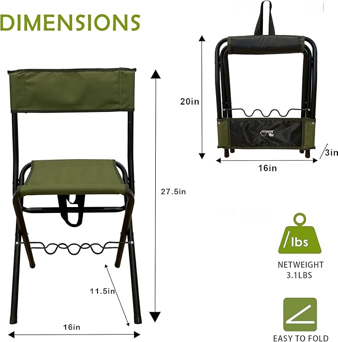 LEADALLWAY Folding Fishing Chair with Rod Holder,Green
