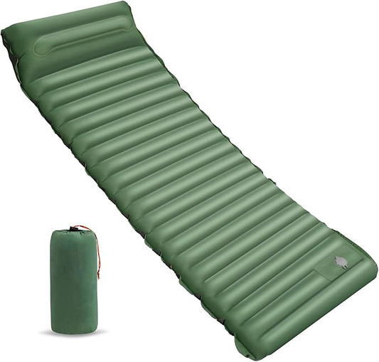 Camping Sleeping Pad - Camping Mattress, 4" Thick Ultra-Light, Pillow Built in Foot Pump, Thickened and Silent Anti-air Leakage, Hiking Camping, Family Trips Green