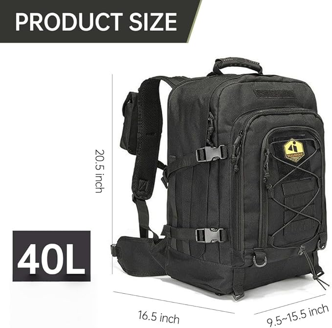 40L Large capacity backpack for men, Hiking backpack,Waterproof bag,large-capacity Tactical backpack with MOLLE System,Suitable for camping,Hunting,mountain climbing(BLACK)