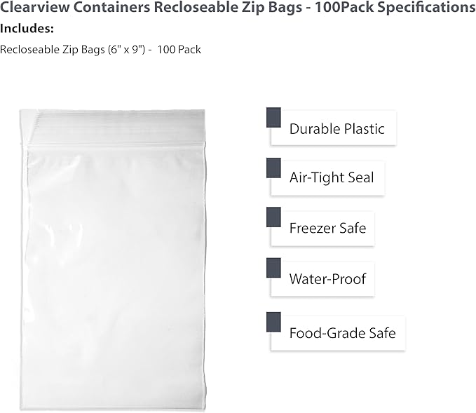 100-Pack 6" x 9" Reclosable Zip Bags – Durable & Convenient Storage Solution