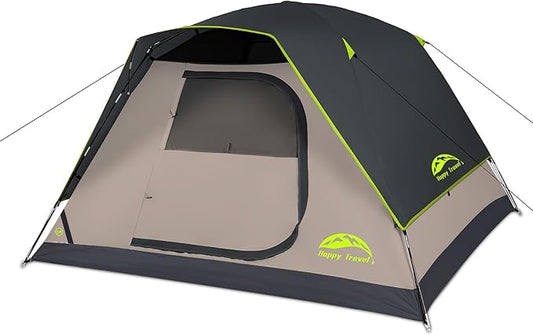 Happy Travel Camping Tent, 4/6 Person Dome Tents for Camping with Rainfly, Waterproof Clip Easy Setup Portable Family Tent with Mesh Windows, 20% More Headroom Backpacking Tents for Camping & Hiking