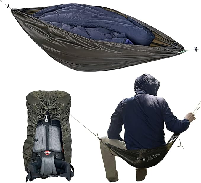 Onewind Versatile Hammock Gear Sling or Backpack Rain Cover, Ultralight Waterproof Underbelly Gear Storage to Place Backpack, Clothes, Quilt, Food or 50L Packing Cover, Hammock Protector