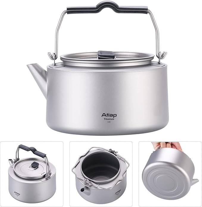 Titanium Kettle Coffee Tea Pot 0.6L/ 1L with Mesh Bag Portable for Outdoor Camping (Ta9082-1L)