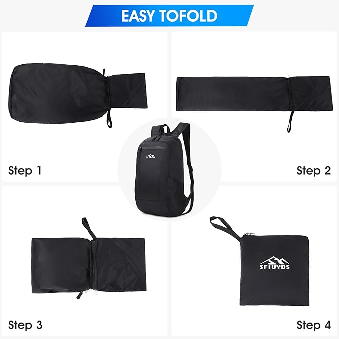 Lightweight Hiking Backpack Small,Waterproof Hiking Daypack,Foldable Backpack for Travel,Ultralight Daypack(Nylon, Black)