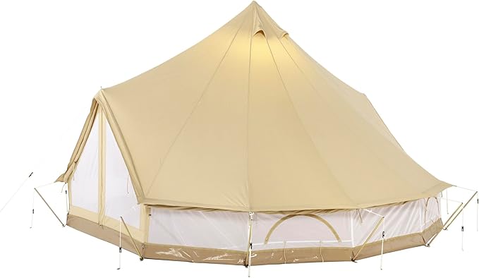 Sibley 500 ProTech Canvas Bell Tent, 4-Season Glamping Yurt for 8 People, Reinforced Material, Mesh Walls, 360 g/m² Cotton Canvas, Double Entrance