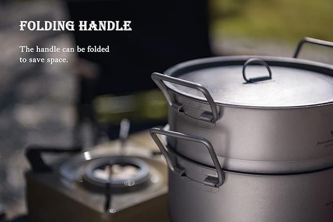 iBasnigo 2.2L Titanium Pot with Steamer Lightweight Portable Cookware Set for Camping Hiking Kitchen Cooking US-Ti2111C