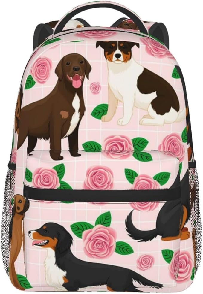 Lightweight Rucksack for Sports Travel Running, Big Capacity Multipurpose Anti-Theft Bookbag, Cavalier King Charles Spaniel Pink Florals Floral Dog Travel and Sport Backpack Rucksack