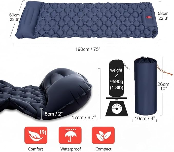 Ultralight Inflatable Sleeping Pad for Camping & Backpacking – Comfortable Camping Mat, Compact Sleep Pad for Outdoor Adventures