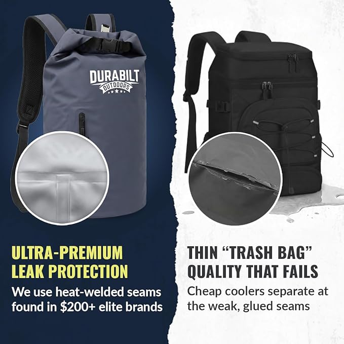 20L Waterproof Cooler Roll Top Backpack Sack, Heavy-Duty Soft Insulated Bag Doubles as Dry Bag, Holds 24 Cans...14+ with ice, Ideal for Boating, Fishing, Kayaking, Hiking, Beach, Camping