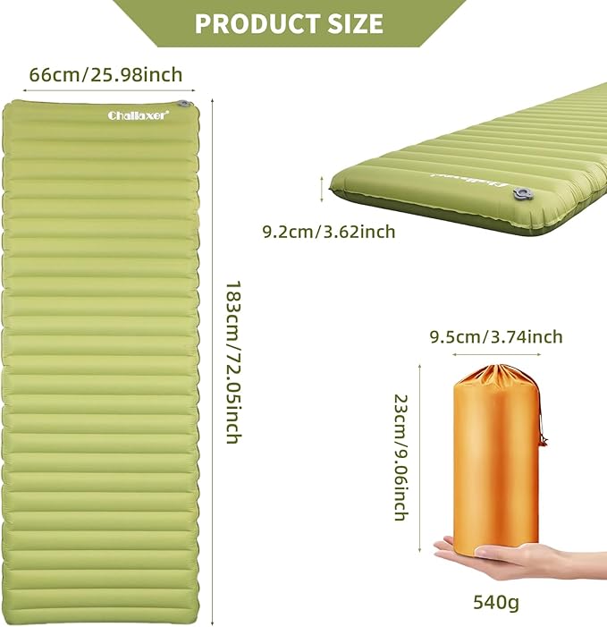 Ultralight Inflatable Sleeping Pad for Camping and Backpacking, 72x26 inches, 3.62-inch Thickness, Waterproof & Easy Inflation, Lightweight Sleeping Pad for Outdoor Adventures