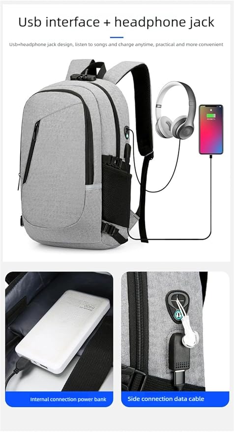 New casual backpacks with large-capacity travel anti-theft locks for both men and women (Grey)