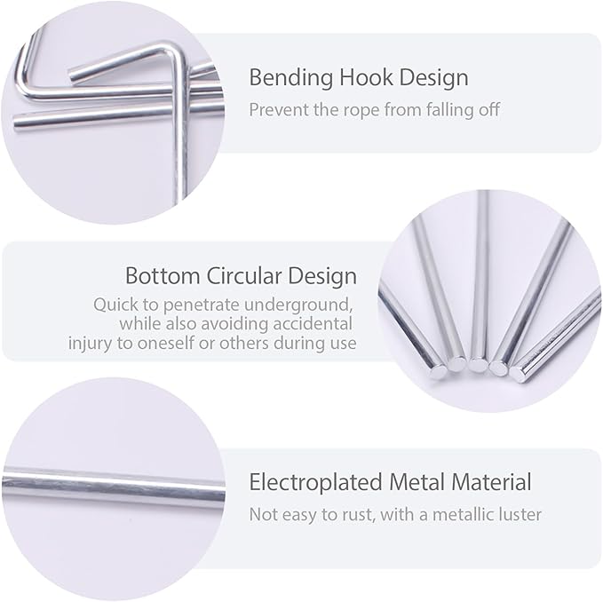 18 Pack Tent Stakes 6.5" Heavy Duty Metal Pegs for Outdoor Christmas Decorations Camping Canopy Gardening Yard Ground Garden Accessories