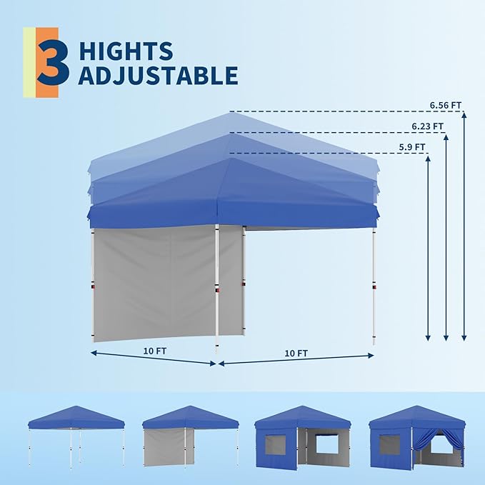 10x10 Pop Up Canopy Tent Outdoor Canopy with 1 Removable Sidewall One-Person Set Up Heavy Duty Commercial Instant Tent Shelter-Blue