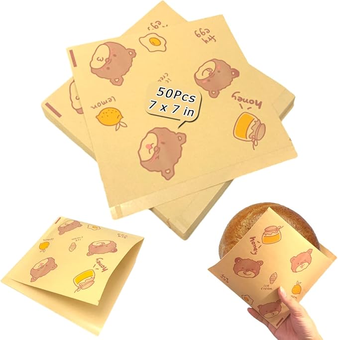 Soft Pretzel Bags 7"x7" Double Open Sandwich Bags (Bear-50pcs)