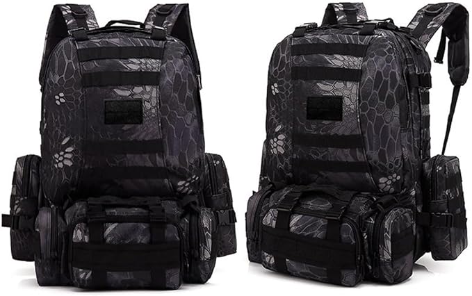 Tactical Backpack Military Army Rucksack 60L Large Assault Pack Camping Detachable Molle Bag (Python Pattern Black)