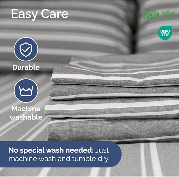 Short Queen Size 4 Piece Sheet Set - RV Short Queen, Soft, Breathable & Cooling Bed Sheets Set w/ Deep Pockets - Hotel Luxury Bedding for Women, Men, Kids, Teens, Boys & Girls, Oeko-Tex - Grey Stripes