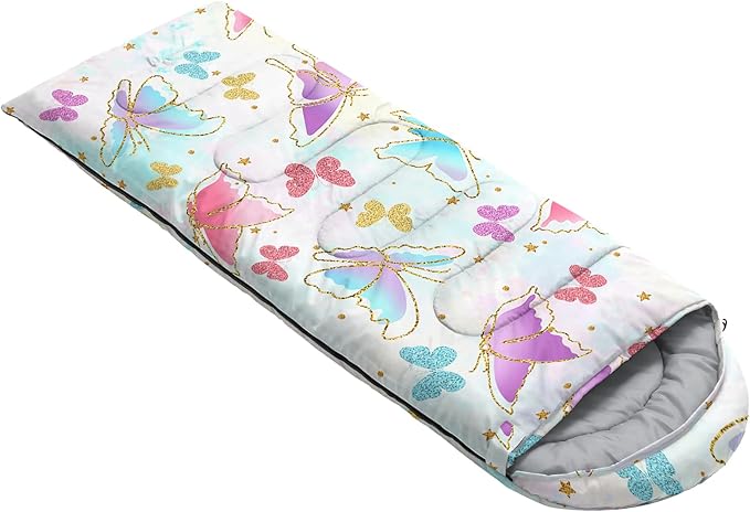 AILONEN Girls Pink Camping Sleeping Bags,Lightweight & Waterproof,3 Season Warm & Cool Weather,Cute Bow Duck Print Sleeping Bags for Kids,Girls,Adults Travelling,Outdoors
