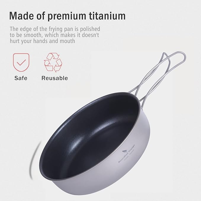 Boundless Voyage Titanium Non-Stick Frying Pan with Folding Handle Non-Stick Ceramic Coating Frypan Cooking Pot for Outdoor Camping Picnic Backpacking