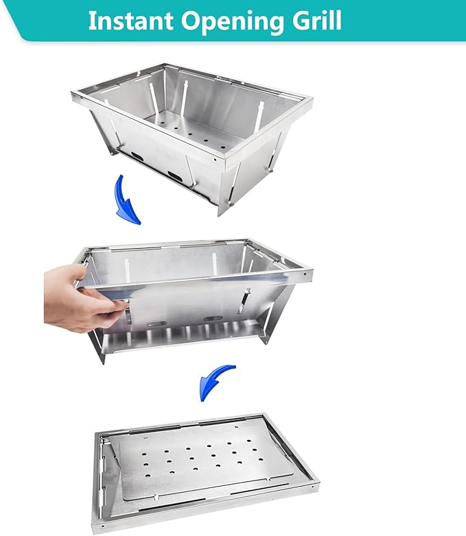 YBTMG 2-in-1 Folding IGT Camping Table with Charcoal Grill, 31.7x17.3" Stainless Steel Multifunctional BBQ Grill Desk for Garden Backyard Party Picnic Travel