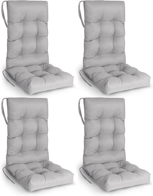 GREENVINES Rocking Chair Cushions Set of 4 | Polyester | Waterproof | Outdoor High Back Rocker Chairs Cushion | Seat with Ties | Non-Slip | Thickened Pad for Patio | 46.5" x 18.5" x 4.3" | Grey